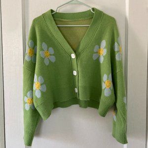 green flower sweater